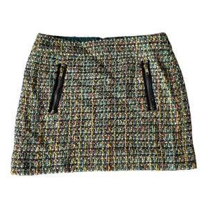 J. Crew Factory Tweed Gold Zip Mini Skirt Size 4 Preppy
